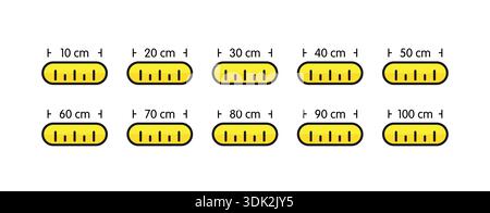 10, 20, 30, 40, 50, 60, 70, 80, 90, 100 cm. concetto di righello a dieci fasi. set di scala Illustrazione Vettoriale