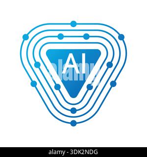 Logo AI. Concetto di intelligenza artificiale in triangolo. Concetto di IA e circuito elettronico rotondo. Illustrazione Vettoriale