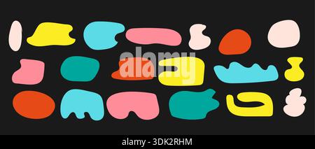 Set di coloratissimi blob astratti a forma libera. Forme liquide organiche con colori sfumati. Perfetto per progetti di design grafico eleganti, minimali e moderni. Illustrazione Vettoriale