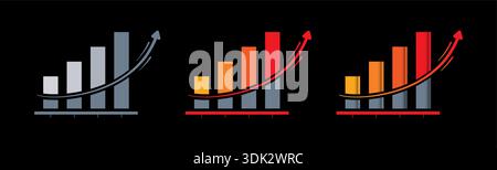 modello grafico a colonne su sfondo nero. concetto di grafico a barre per economia, finanza, sviluppo, business. Illustrazione Vettoriale