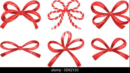 Coquette Ribbon Bow festivo Holiday Girly Vector Set per festa di compleanno vacanza romantico San Valentino Illustrazione Vettoriale