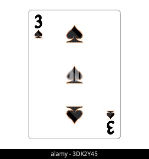 Tre picche. Carta da gioco con elementi dorati. Icone del casinò. Pittogrammi che rappresentano tute diverse. Illustrazione vettoriale. Design piatto per un look moderno Illustrazione Vettoriale
