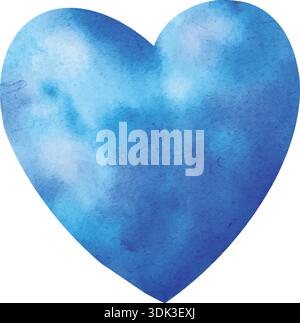 un cuore blu disegnato a mano in acquerello, vettoriale Illustrazione Vettoriale