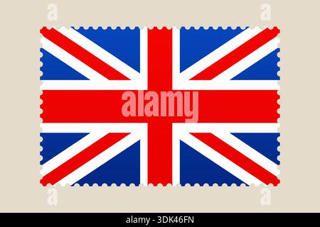 L'iconica Union Jack Flag del Regno Unito raffigurato come un classico francobollo, che simboleggia l'identità nazionale e il patrimonio britannico. Illustrazione Vettoriale