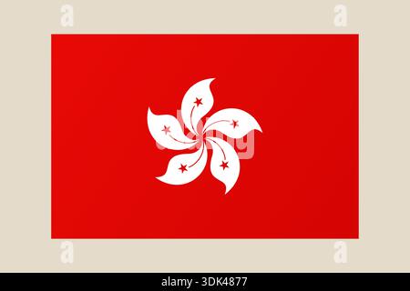 Illustrazione ufficiale della bandiera nazionale di Hong Kong, con fiori e stelle Bauhinia, che simboleggiano il patriottismo e l'identità in un audace design vettoriale. Illustrazione Vettoriale