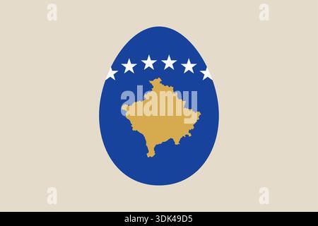 Simbolico disegno della bandiera del Kosovo con mappa dorata e sei stelle, che mostra l'identità nazionale su uno sfondo beige minimalista. Illustrazione Vettoriale