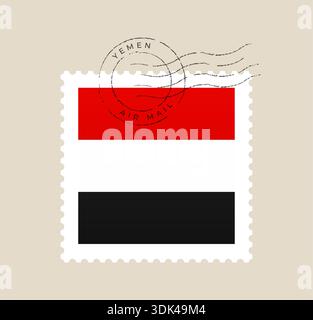 Francobollo ufficiale dello Yemen Flag Vector con posta aerea che illustra la corrispondenza globale e l'identità nazionale. Illustrazione Vettoriale