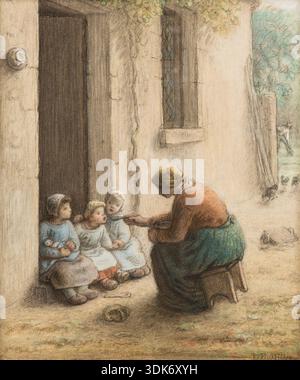 Madre che dà da mangiare ai suoi figli, tra il 1814 e il 1875. Foto Stock