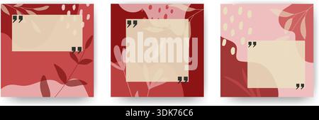 Set di sfondi con finestra di dialogo e virgolette. Layout per il testo. Romantiche sagome quadrate per matrimoni, San Valentino, vacanze. Vettore Illustrazione Vettoriale