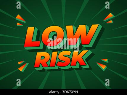 Un design grafico vivace con basso rischio in caratteri tipografici vivaci e colorati su sfondo verde intenso, con raggi dinamici provenienti dal testo che trasmette energ Illustrazione Vettoriale