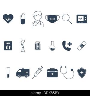 Set di icone mediche isolate su sfondo bianco Illustrazione Vettoriale