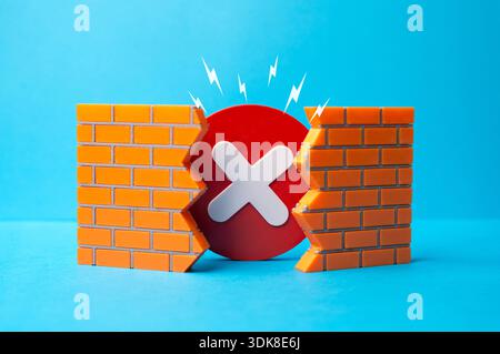 L'errore si sta diffondendo e non è più invisibile. Errore di codice. Un difetto strutturale. Un divieto e restrizioni. Rischio nascosto rivelato, avviso di guasto del sistema e urgente necessità di correzione. Foto Stock