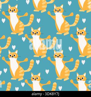 Fantasia perfetta con simpatici gattini. Gatti diversi su sfondo a colori. Stampa alla moda per bambini, texture infantile. Illustrazione vettoriale per l'infrastruttura Illustrazione Vettoriale