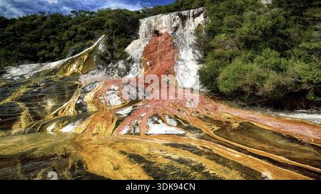 Nuova Zelanda, Isola del Nord, Orakei Korako Geothermal area, Geyser, Hot Springs, Orakei Korako, Isola del Nord, nuova Zelanda Foto Stock