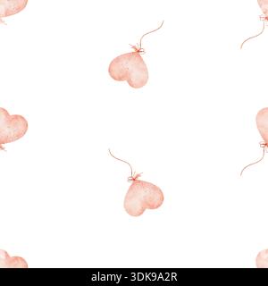Palloncini a cuore rosa. Disegno ad acquerello disegnato a mano. Illustrazione infantile, isolata dallo sfondo per i disegni dei bambini, l'abbigliamento stampa il tessuto Foto Stock