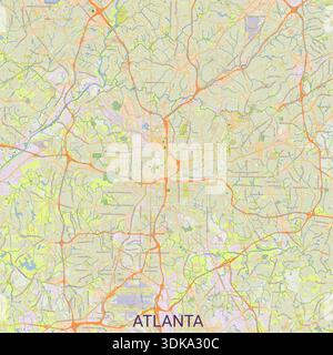 Una mappa dettagliata di Atlanta, Georgia, che mostra la sua intricata rete di strade, autostrade e corsi d'acqua. La mappa presenta uno sfondo chiaro e neutro Illustrazione Vettoriale