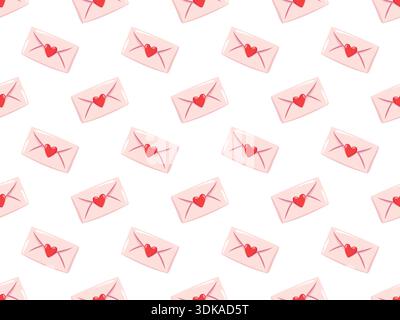 Motivo senza cuciture con lettere d'amore e buste. Sfondo vettoriale romantico disegnato a mano Illustrazione Vettoriale