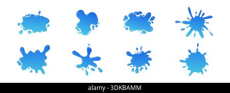 Struttura per spruzzi d'acqua, forma liquida con gocce, batuffolo astratto. Bordo ondulato irregolare, vernice, pozzetto, macchia, blot arrotondato con schizzi e goccioline. Illustrazione vettoriale Illustrazione Vettoriale