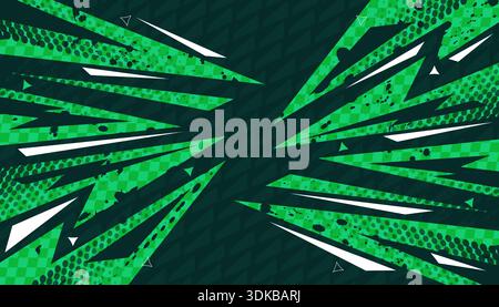 Sfondo per eventi sportivi con forme nitide di verde e bianco su sfondo verde scuro con texture Grunge Illustrazione Vettoriale