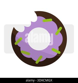Icona di ciambella morsa. Simbolo di smalto viola. Dolce Vector. Insegna di pasticceria gustosa. EPS 10. Illustrazione Vettoriale