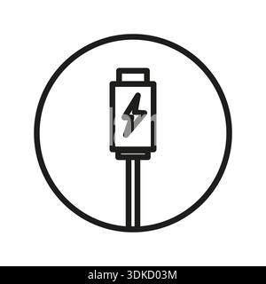 Simbolo dell'icona del cavo. Fulmine del connettore di carica. Cavo di alimentazione elemento vettoriale. Interfaccia spina di energia. Illustrazione Vettoriale