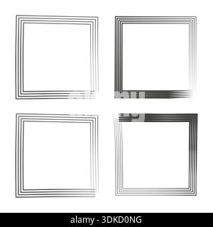 Set di cornici in argento. Disegno bordo sfumato. Vettore quadrato in metallo. Icona casella grigia. Illustrazione Vettoriale