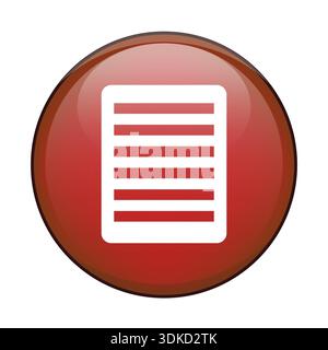 Simbolo di testo del documento. Icona del file cartaceo. Illustrazione vettoriale della pagina del contenuto. Pulsante rosso lucido. Illustrazione Vettoriale