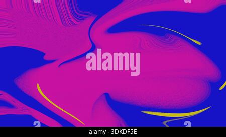 Immagine astratta con forme rosa e blu vorticose, accentuate da linee gialle. La composizione evoca un senso di movimento ed energia. Foto Stock