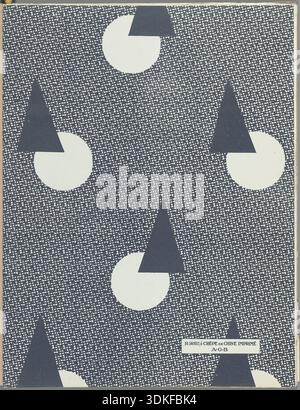 Finale di design storico intitolato Endleaves of Art Taste. Beauty., caratterizzato da un pattern geometrico ripetuto di cerchi e triangoli blu e bianchi disposti su un terreno a scacchiera, prodotto su disegno anonimo e pubblicato da Charles Goy nel 1931. Foto Stock
