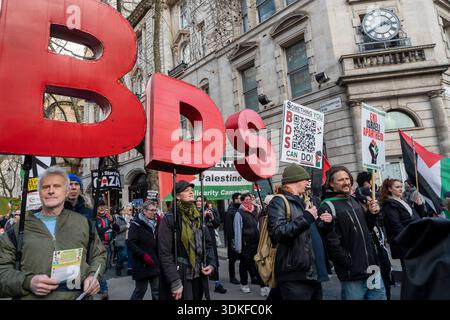 Londra, Regno Unito. 31 gennaio 2026. I manifestanti si radunano nel centro di Londra chiedendo una "fine al genocidio” e un "boicottaggio, disinvestimento e sanzione” di Israele. BDS. Foto Stock
