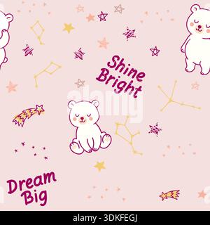 Motivo senza cuciture con simpatici orsi e costellazioni di cartoni animati Illustrazione Vettoriale