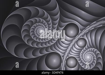 Bianco e nero. Design frattale astratto. Isolato su sfondo nero Foto Stock