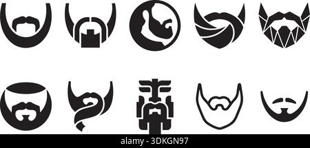 Set di logo per barba e baffi. Collezione di silhouette uomo con barba affronta segni. Etichette del barbiere. Elementi di design alla moda. Illustrazione vettoriale isol Illustrazione Vettoriale