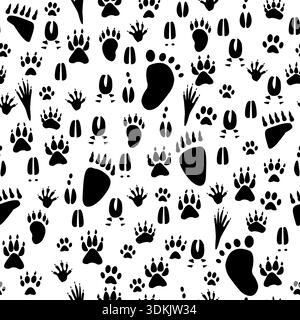 Varie silhouette con zampe di animali comuni, motivo senza cuciture Illustrazione Vettoriale