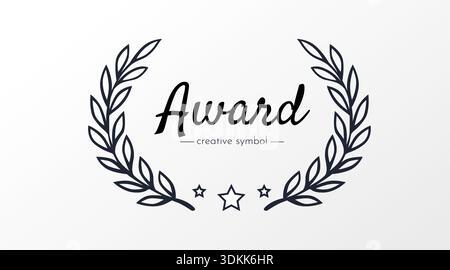 Corona di alloro. Premio, vittoria, vincitore, idea astratta del logo aziendale di successo. Icona Trofeo. Illustrazione vettoriale Illustrazione Vettoriale