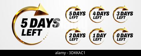 Elegante timer per conto alla rovescia dorato per impostare i giorni rimanenti. Ideale per promozioni su siti Web, vendite ed avvisi di eventi. Illustrazione vettoriale. Illustrazione Vettoriale