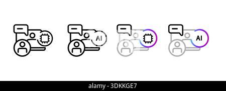 set di icone di intelligenza artificiale chat e assistenza clienti assistente virtuale digitale bolla vocale servizio clienti automatizzato intelligente Illustrazione Vettoriale
