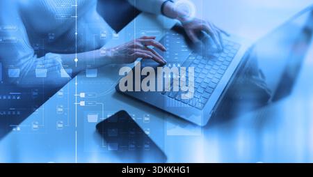 Gestione del flusso di lavoro del progetto e delle attività in ambiente digitale. Foto Stock