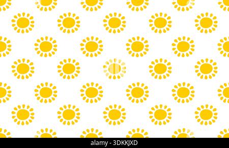 Motivo senza cuciture con graziose silhouette gialle. Sunburst, Sunlight o Sunshine background. Sfondo a tema estivo. Stampa di vibrazioni positive per tessuti o carta da imballaggio. Illustrazione piatta vettoriale. Illustrazione Vettoriale