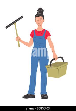 Detergente per vetri femmina per tergivetro e secchio Illustrazione Vettoriale