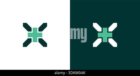 X logo design iniziali una combinazione di segno croce salute moderno e professionale Illustrazione Vettoriale