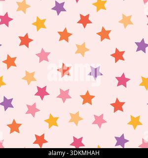 Motivo senza cuciture con stelle colorate e sfondo a coriandoli. Banner effetto splash. Illustrazione astratta vettoriale per sfondo, carta da imballaggio, sfondo Illustrazione Vettoriale