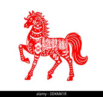 Cavallo cinese di Capodanno lunare con fiori Illustrazione Vettoriale