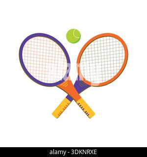 Logo Sport. Due racchette incrociate e palla. Illustrazione di Flat Vector per negozi sportivi, cartelli, striscioni. Attrezzature sportive. Illustrazione Vettoriale