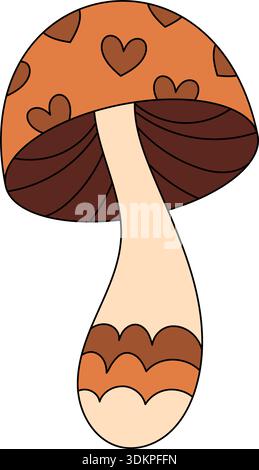 Adesivo con funghi Cartoon Groovy e cuori Illustrazione Vettoriale