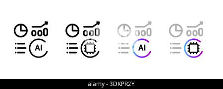 set di icone per l'analisi dei dati di intelligenza artificiale e le statistiche finanziarie con grafico grafico grafico illustrazione business intelligence reporting automatizzato Illustrazione Vettoriale