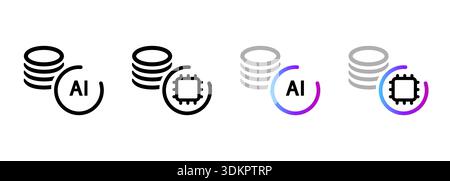 Icona dell'intelligenza artificiale della finanza e del denaro digitale con una serie di monete e illustrazione dei vettori di chip per il trading automatizzato di intelligenza artificiale fintech Illustrazione Vettoriale