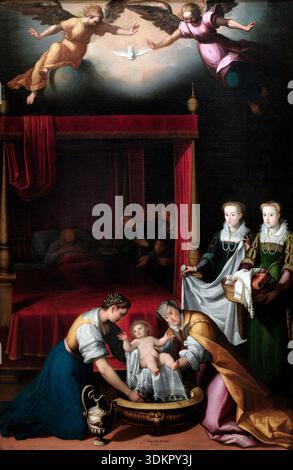 Nascita della Vergine, El nacimiento de la Virgen, por Juan Pantoja de la Cruz dipinto di Juan Pantoja de la Cruz Foto Stock