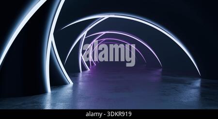 Rendering 3d con tunnel ad arco al neon Foto Stock