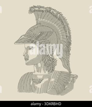 antico giovane guerriero romano, incisione d'epoca che disegna illustrazioni Illustrazione Vettoriale